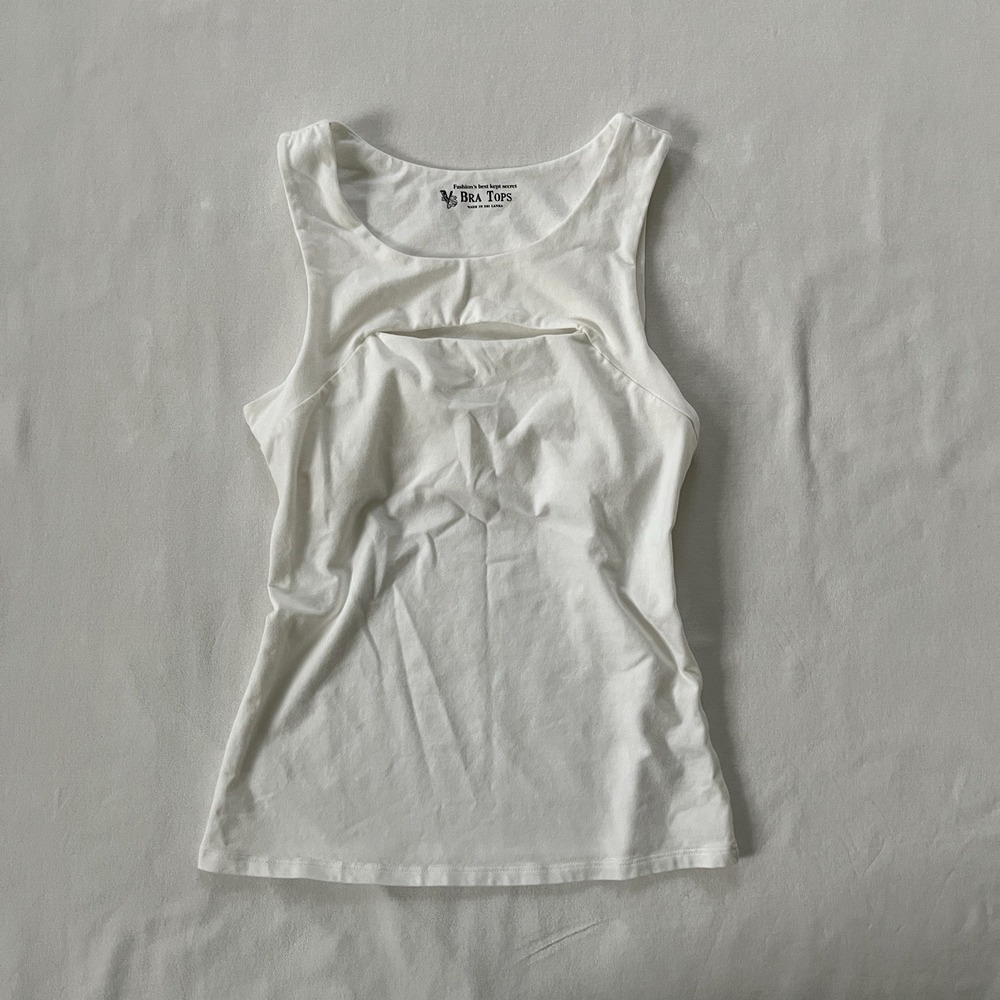 Y2K XS Victoria's Secret White Tank Top Cut Out Bra Top Cotton Peak A Boo